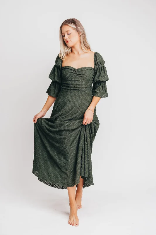 Corrine Tiered Sleeve Maxi Dress with Pockets in Hunter Green - Bump Friendly