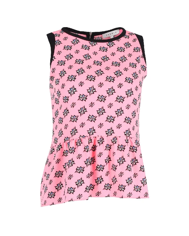 Sandro Paris Printed Peplum Top in Pink Polyester