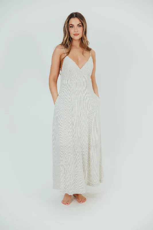 Natalia Striped Linen-Blend Maxi Dress with Open Back in Natural Stripe