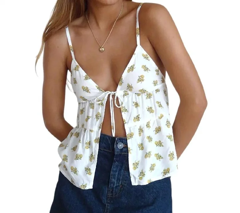 Tezza Top In Funshine Floral Off White