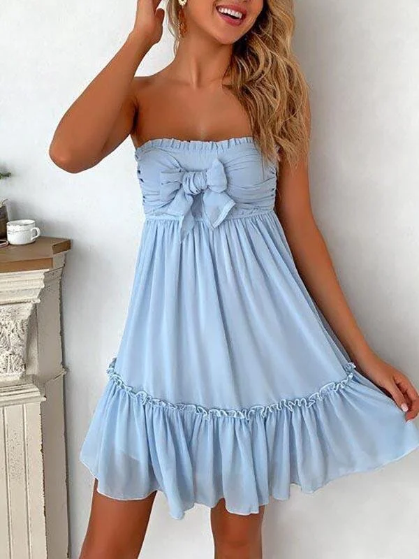 Tie Front Frill Trim Ruffle Hem Tube Dress