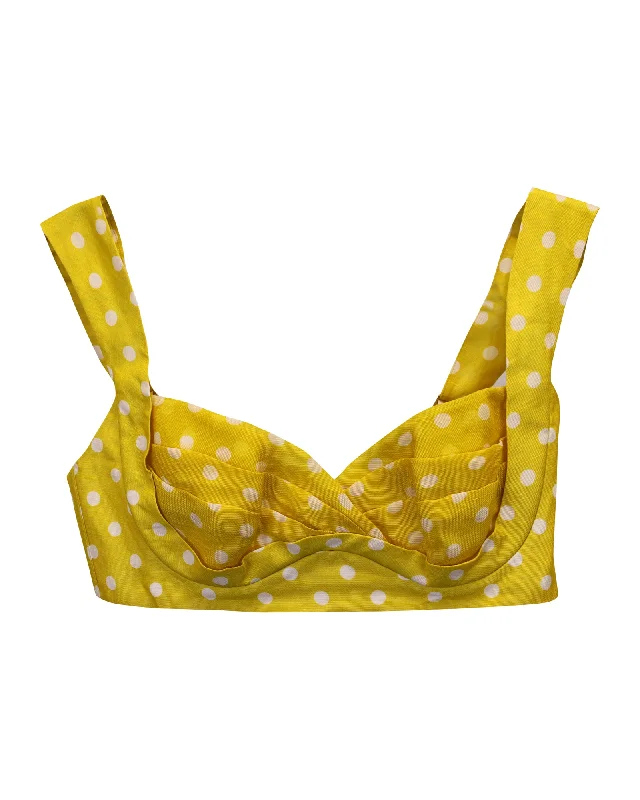 Zimmermann High Tide Polka-dot Cropped Bralette Top in Yellow Linen