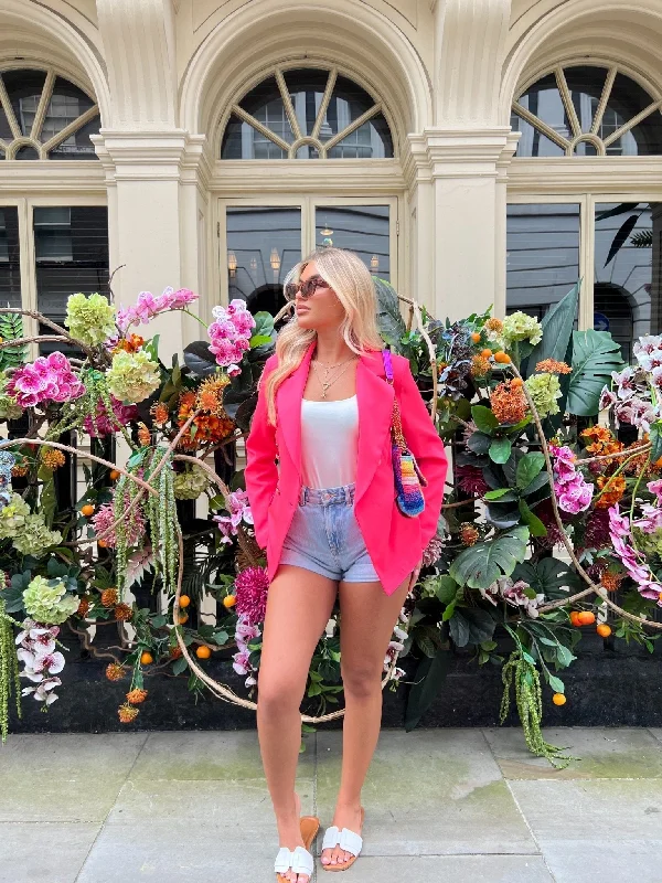 Hot Pink Double Breasted Military Style Blazer