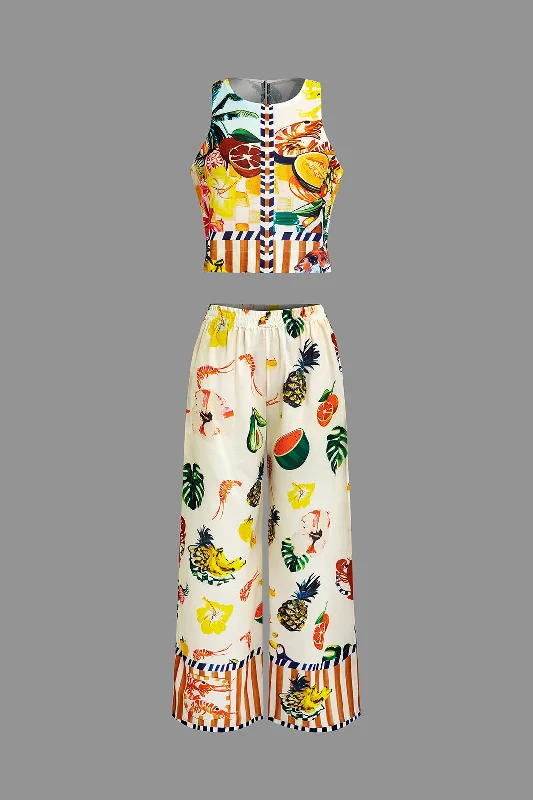 Tropical Print Tank Top And Pants Set