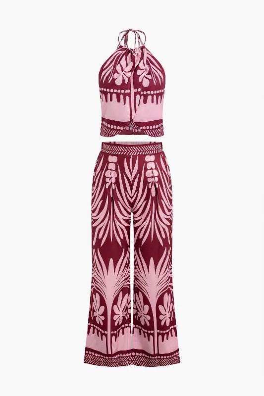 Printed Halter Top And Pants Set