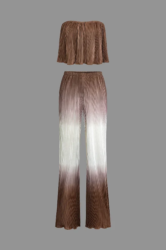 Pleated Off-Shoulder Top and Ombre Pants Set