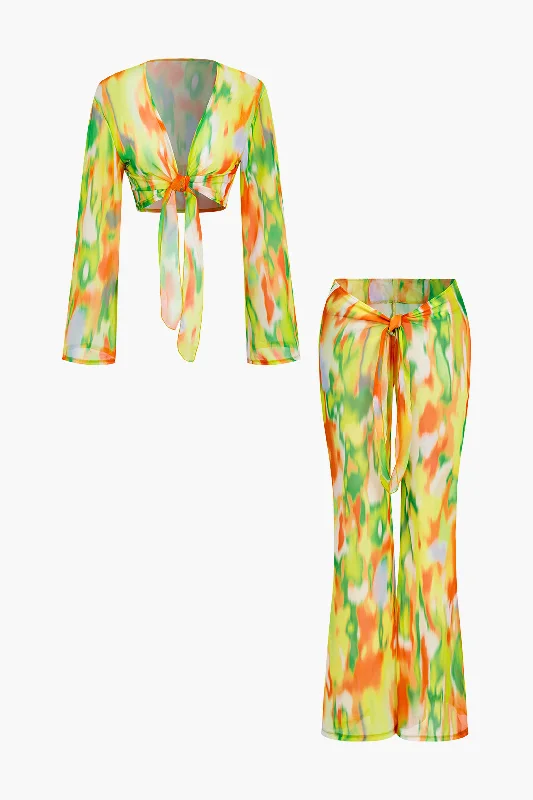 Tie Dye Tie Front Chiffon Trouser Set