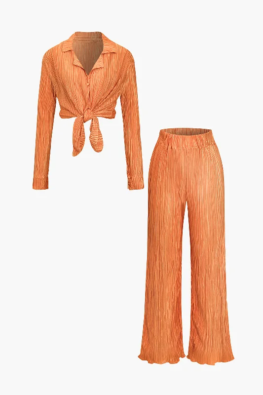 Solid Pleated Shirt And Trouser Set