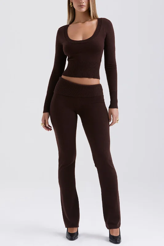 Solid Long Sleeve Top And Trouser Set