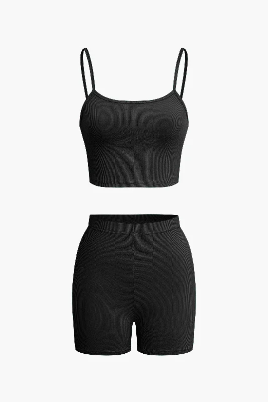 Basic Solid Cami Top And Shorts Set