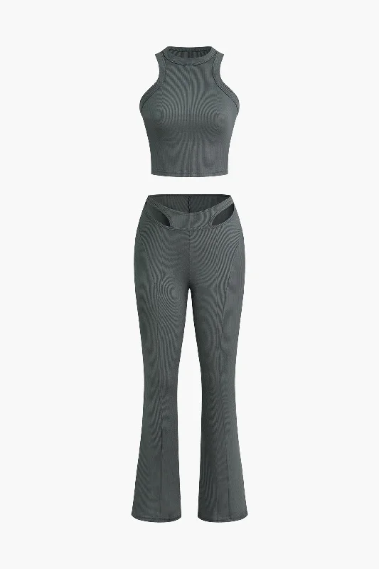 Cut Out Cropped Top And Trousers Set