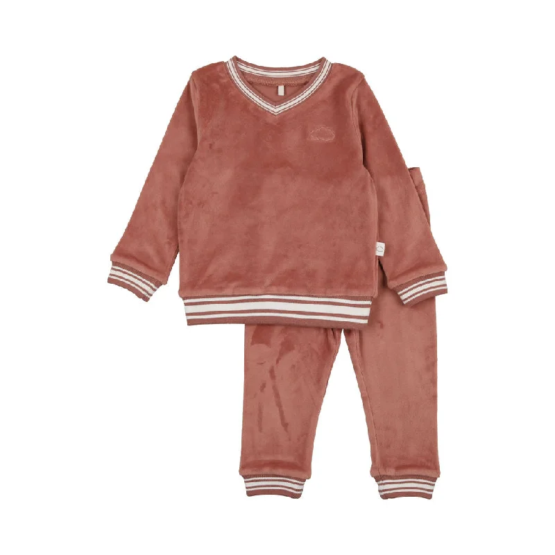 Pouf Dusty Rose Velour Varsity Pajamas