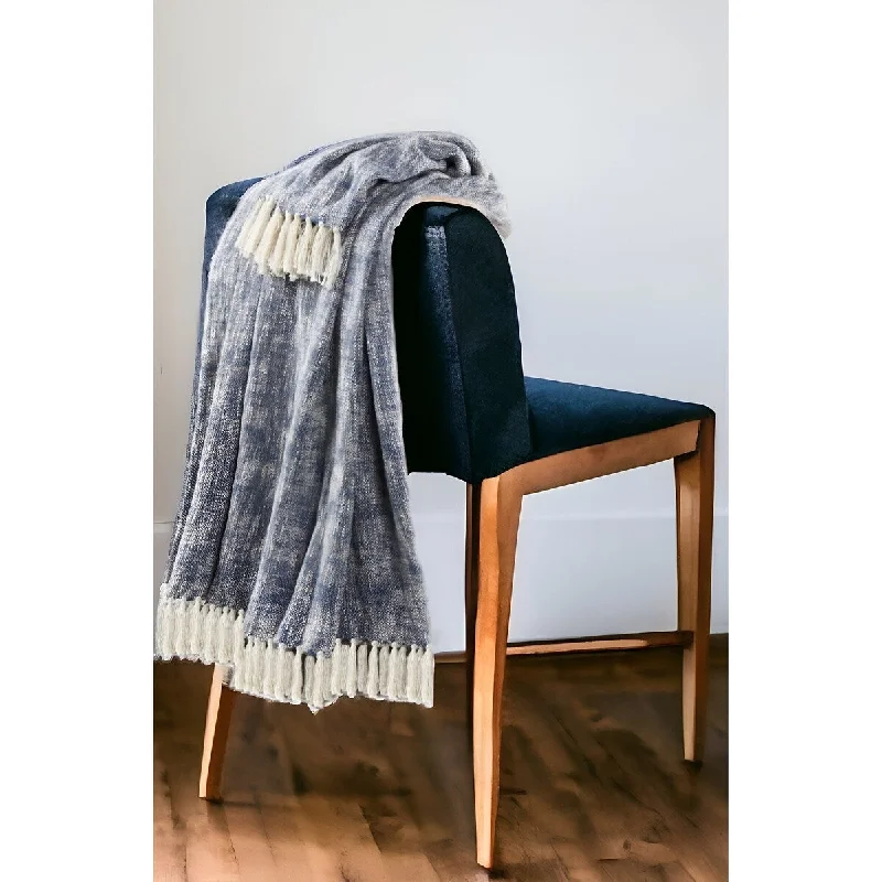 Recycled polyester blankets for an eco - conscious option50" X 60" Blue and White Woven Cotton Throw Blanket with Fringe