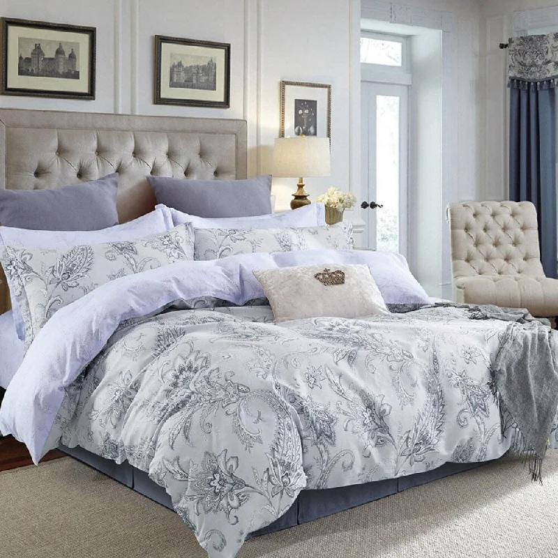 Cashmere blankets for ultimate softness and luxury5pc Queen Size 100% Cotton Bedding Set: Paisley Print Grey