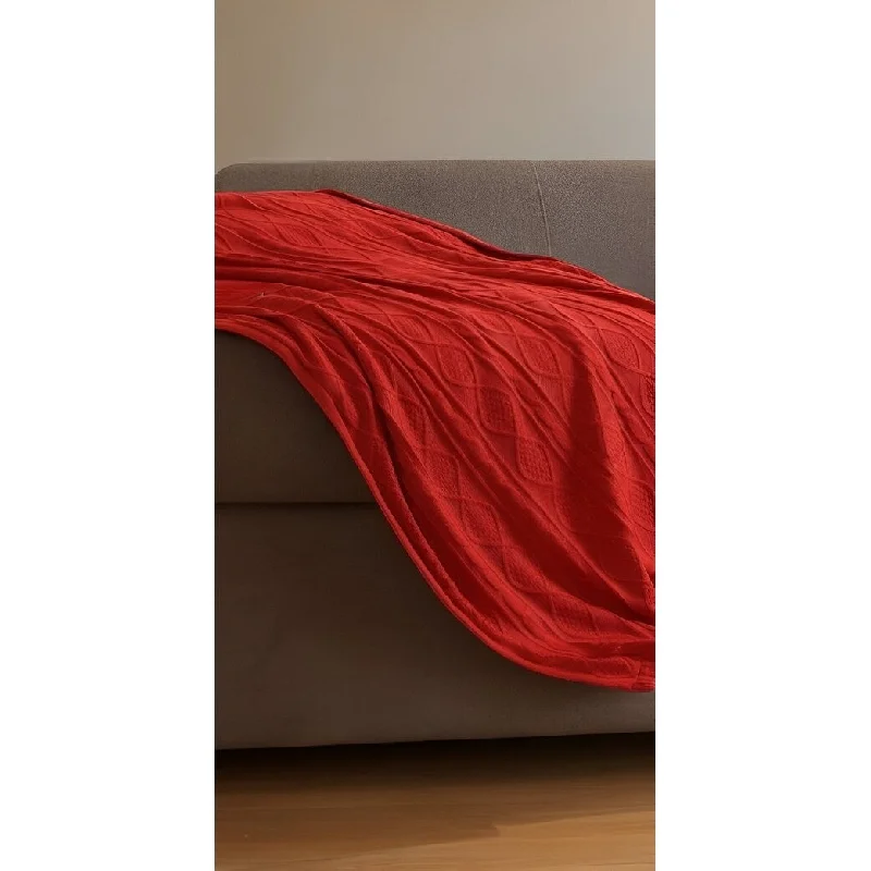 Recycled polyester blankets for an eco - conscious option60" X 50" Red Knitted Acrylic Throw Blanket