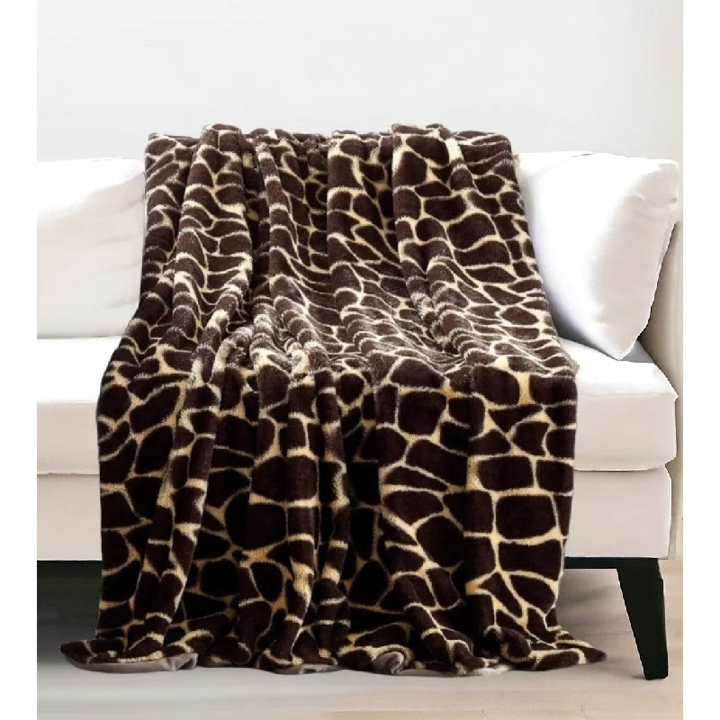 Alpaca wool blankets for a hypoallergenic and warm option60" X 50" Yellow and Brown Knitted Polyester Animal Print Plush Throw Blanket