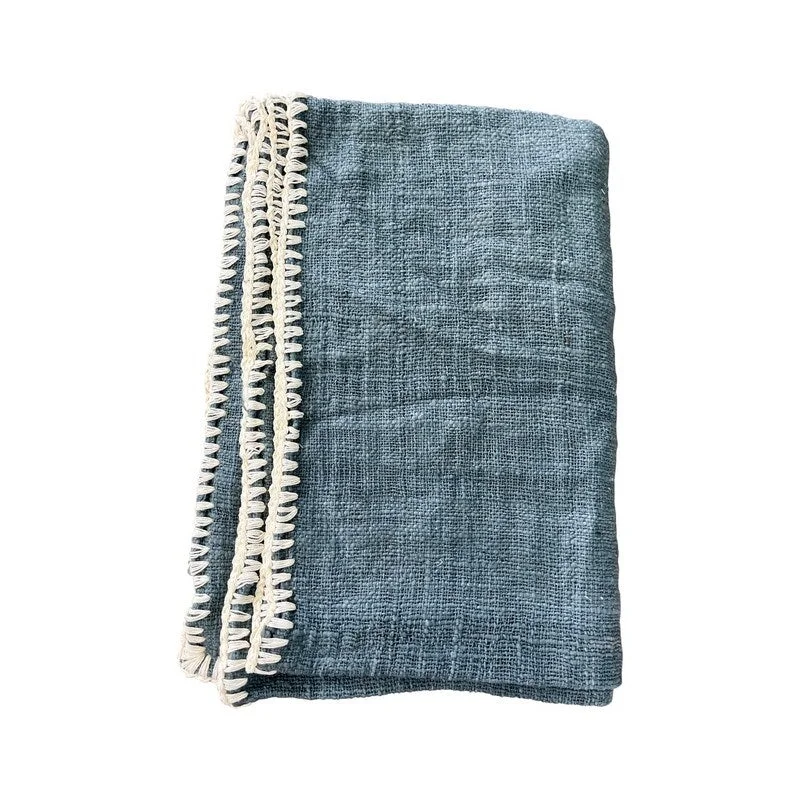 Wool blankets with natural warmth and insulationApprox. 84x54 Hand Woven 100% Cotton Throw Vintage Blue