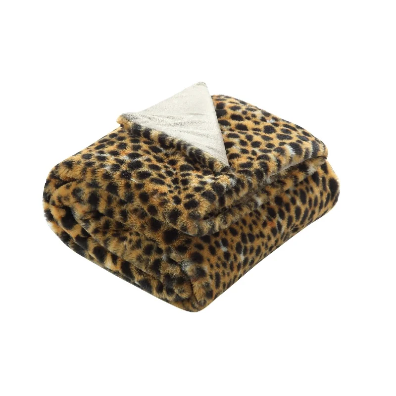 King - size blankets to cover large beds comfortablyBeige and Ivory Knitted PolYester Animal Print Plush Throw Blanket