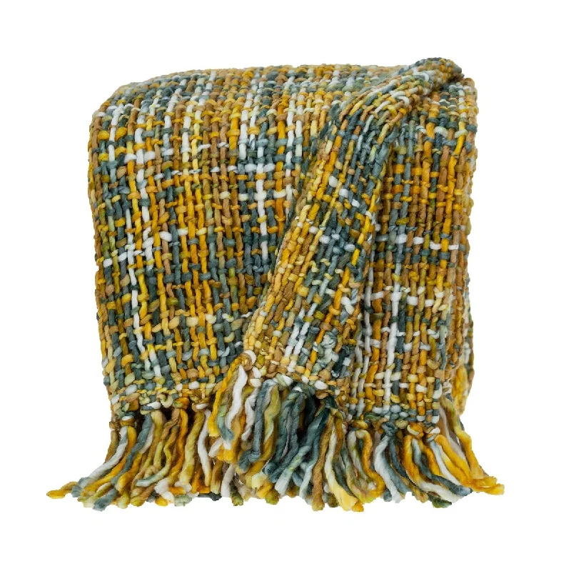 Recycled polyester blankets for an eco - conscious optionBoho Yellow and Gray Basketweave Throw Blanket