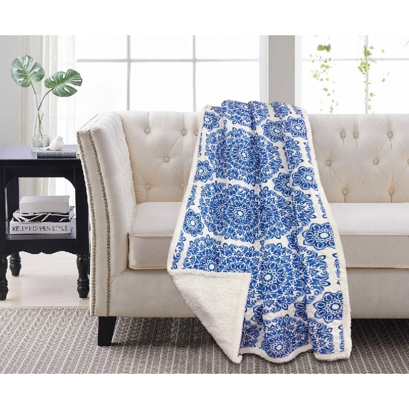 Rayon from bamboo blankets for a silky and breathable feelBriar Blue Sherpa Throw 50x60