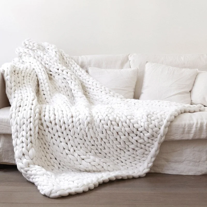Rayon from bamboo blankets for a silky and breathable feelChunky Knit Blanket Soft Hand Knitted Blanket Sofa Bed Throw for Home