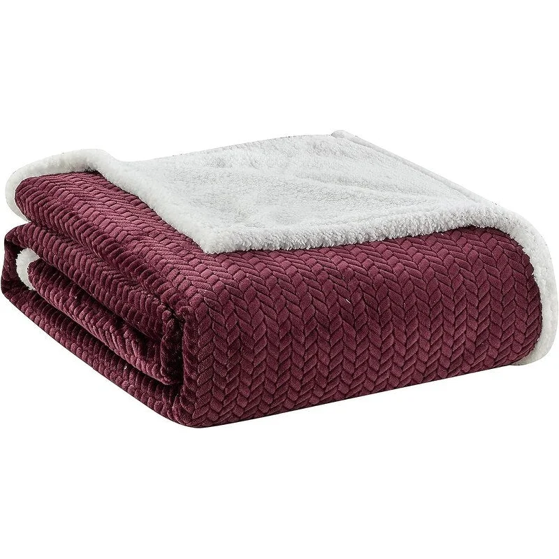 Synthetic fiber blend blankets for a budget - friendly choiceDécor&More HomeEssentials Extra Heavy and Plush Chevron Braided Queen Size Microplush Blanket with Sherpa Backing 90x90 - Plum Synthetic fiber blend blankets for a budget - friendly choiceDécor&More HomeEssentials Extra Heavy and Plush Chevron Braided Queen Size Microplush Blanket with Sherpa Backing 90x90 - Plum