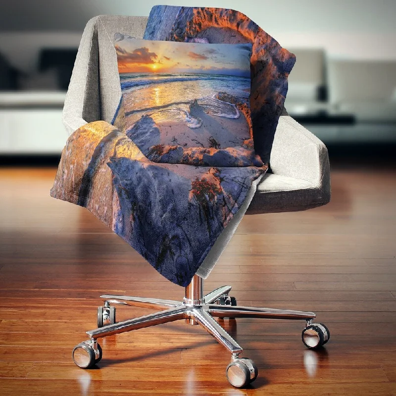 Mohair blankets with a unique sheen and softnessDesignart 'Beautiful Seashore with Yellow Sun' Seashore Throw Blanket