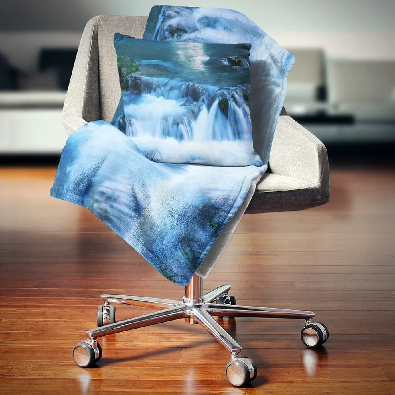 Microfiber blankets that are durable and easy to care forDesignart 'Beautiful Small Blue Waterfalls' Landscape Wall Throw Blanket