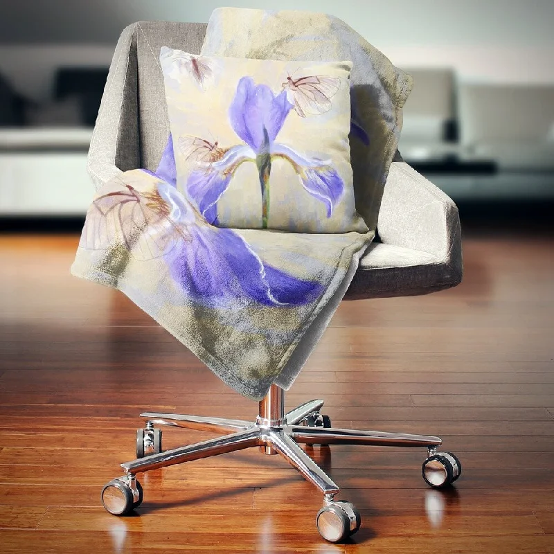 Cotton blankets for breathability and a lightweight feelDesignart 'Blue Flower with Butterflies Sketch' Floral Throw Blanket