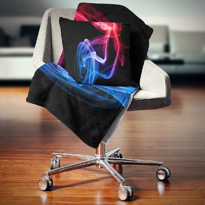 Mohair blankets with a unique sheen and softnessDesignart 'Blue Red Floating Smoke on Black' Abstract Throw Blanket