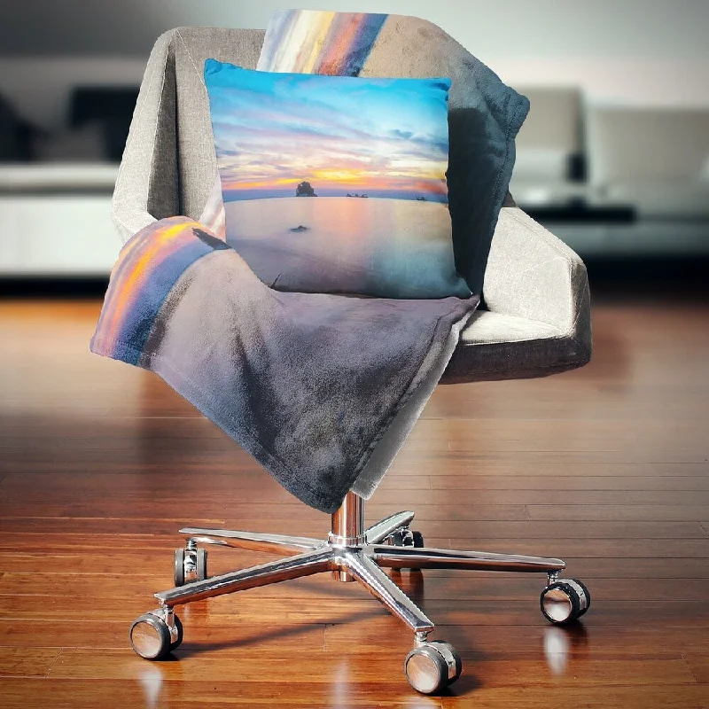 Synthetic fiber blend blankets for a budget - friendly choiceDesignart 'Bluish Calm Sunset and Seashore' Seashore Throw Blanket