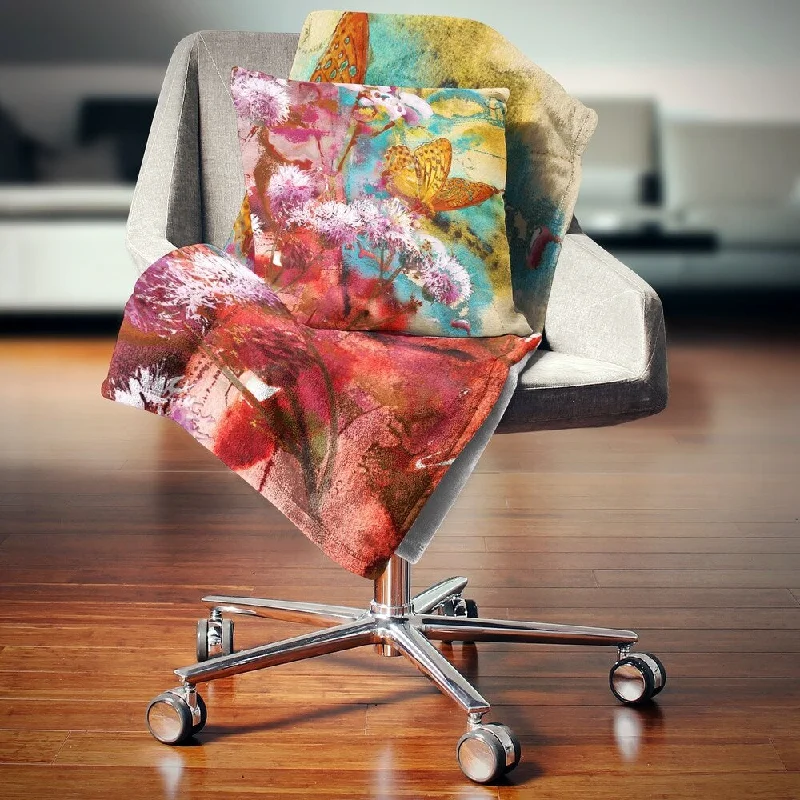 Microfiber blankets that are durable and easy to care forDesignart 'Butterfly and Abstract Design Watercolor' Floral Throw Blanket