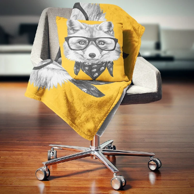 Linen blankets with a rustic and textured lookDesignart 'Funny Fox with Formal Glasses' Contemporary Animal Throw Blanket