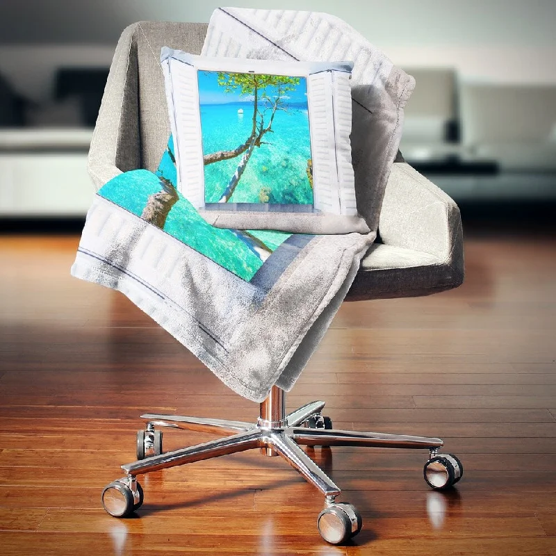 Cotton blankets for breathability and a lightweight feelDesignart 'Open Window to Gorgeous Seashore' Modern Seascape Throw Blanket