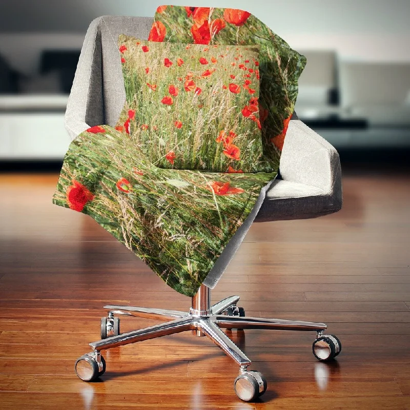 Cashmere blankets for ultimate softness and luxuryDesignart 'Red Poppy Field with Full of Flowers' Flower Throw Blanket