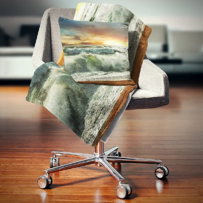 Rayon from bamboo blankets for a silky and breathable feelDesignart 'Rushing Waves in Evening Beach' Seashore Throw Blanket