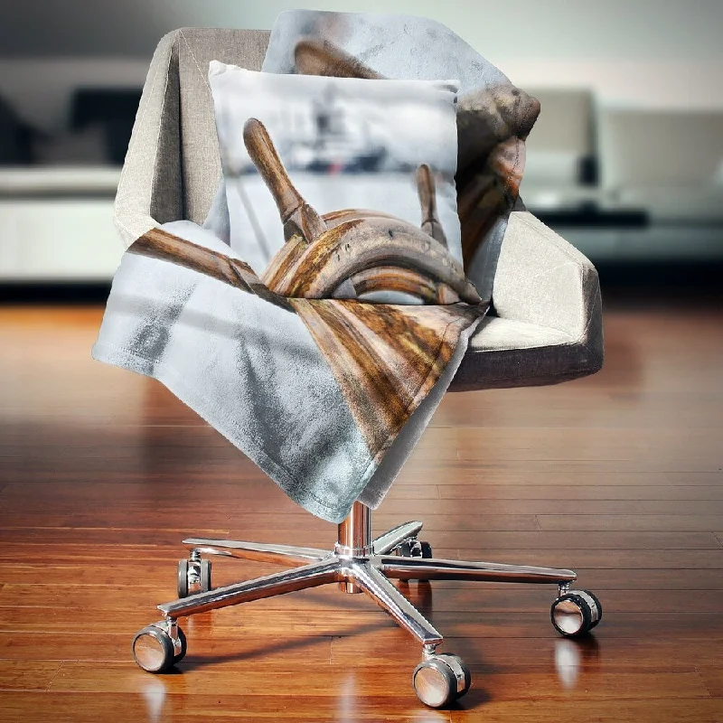 Wool blankets with natural warmth and insulationDesignart 'Steering Wheel Sailboat' Landscape Photography Throw Blanket