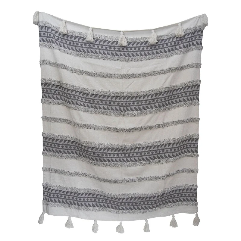 Silk blankets with a smooth and elegant touchForeside Home & Garden Hand Woven Gray Tufted Stripe Throw Blanket Silk blankets with a smooth and elegant touchForeside Home & Garden Hand Woven Gray Tufted Stripe Throw Blanket