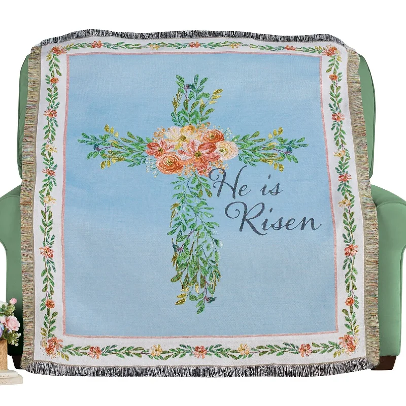 Recycled polyester blankets for an eco - conscious optionHe is Risen Floral Cross Tapestry Throw Blanket Recycled polyester blankets for an eco - conscious optionHe is Risen Floral Cross Tapestry Throw Blanket
