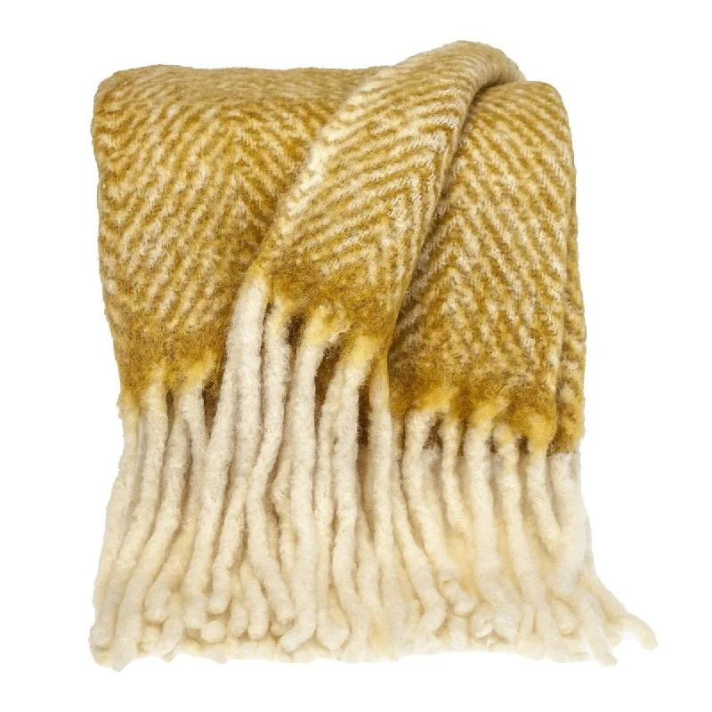 Synthetic fiber blend blankets for a budget - friendly choiceHomeRoots Mustard Knitted Acrylic Abstract Reversable Throw