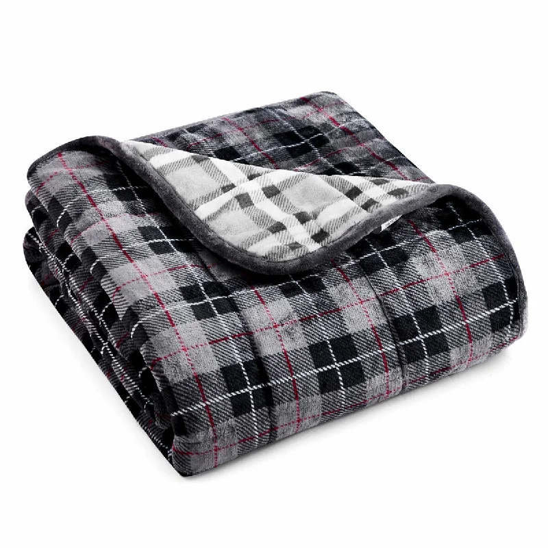 Queen - size blankets for standard - sized bedsLight Grey Plaid Weighted Velvet and Velvet Throw Blanket Queen - size blankets for standard - sized bedsLight Grey Plaid Weighted Velvet and Velvet Throw Blanket