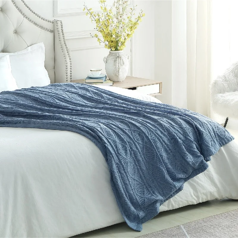 Cotton blankets for breathability and a lightweight feelMalie 50"x60" Cable Knit Throw With Premium Fabric Cotton blankets for breathability and a lightweight feelMalie 50"x60" Cable Knit Throw With Premium Fabric