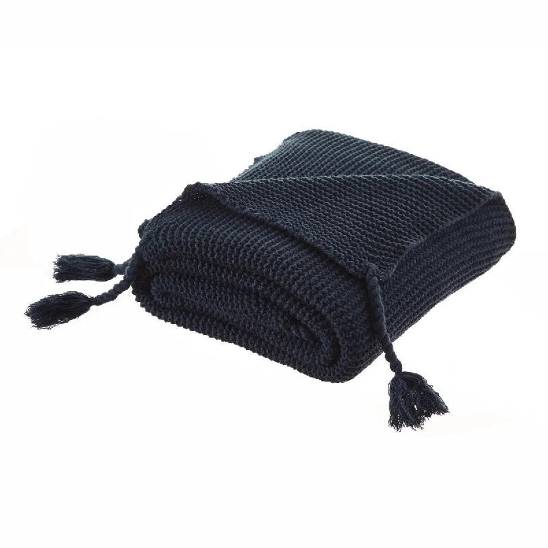 Wool blankets with natural warmth and insulationNavy Blue Knitted Acrylic Solid Color Throw Blanket