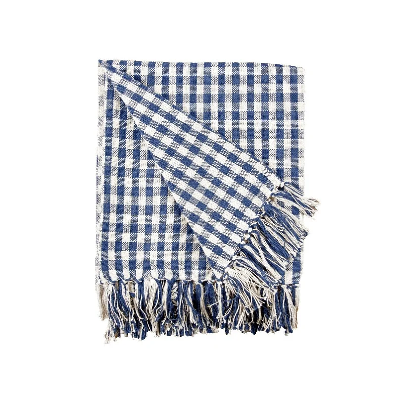 Rayon from bamboo blankets for a silky and breathable feelNavy/Natural Gingham Check 50" x 60" Throw Blanket Rayon from bamboo blankets for a silky and breathable feelNavy/Natural Gingham Check 50" x 60" Throw Blanket