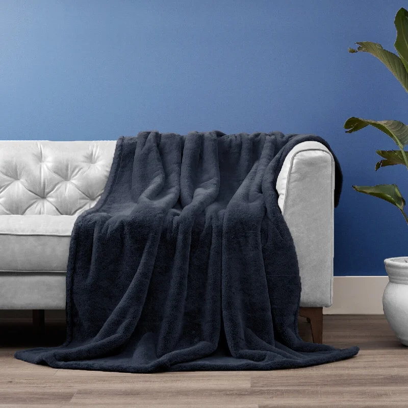 Rayon from bamboo blankets for a silky and breathable feelNavy Ultra Fine Faux Fur Throw Blanket