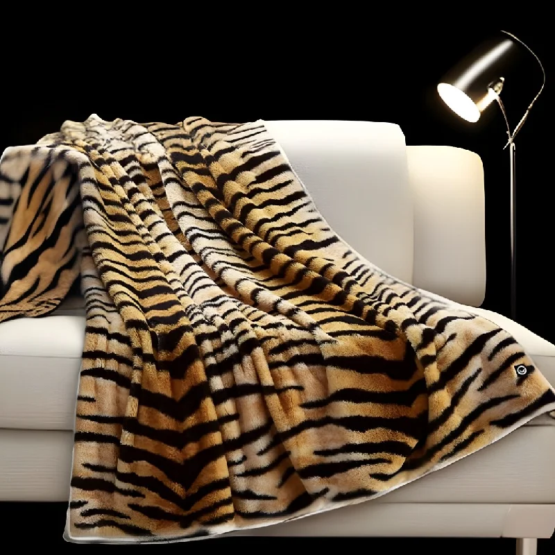 Acrylic blankets for a soft and affordable alternativeOrange and Black Tiger Print Faux Fur Plush Throw Blanket