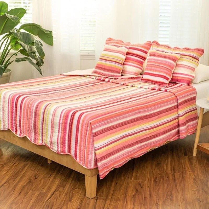 Rayon from bamboo blankets for a silky and breathable feelQueen Bohemian Stripes Lightweight Coverlet Bedspread Set Red
