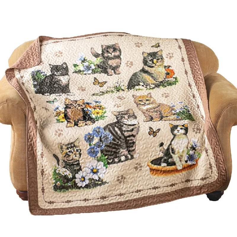 King - size blankets to cover large beds comfortablyQuilted Charming Cat Collage Throw King - size blankets to cover large beds comfortablyQuilted Charming Cat Collage Throw