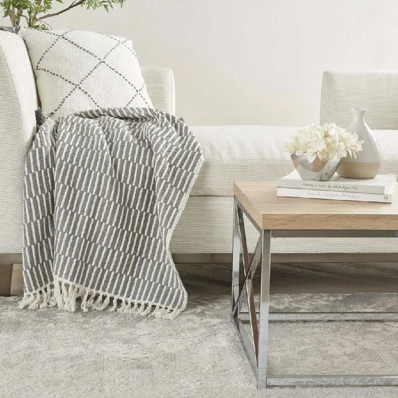 Queen - size blankets for standard - sized bedsSoft Gray and White Lines Handcrafted Throw Blanket