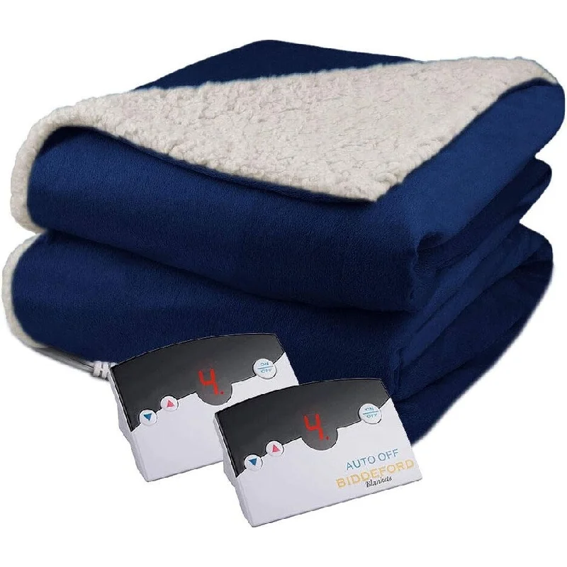 Chenille blankets with a thick and fuzzy textureVelour Sherpa Electric Heated Warming Blanket King Navy Blue Washable Auto Shut Off 10 Heat Settings Chenille blankets with a thick and fuzzy textureVelour Sherpa Electric Heated Warming Blanket King Navy Blue Washable Auto Shut Off 10 Heat Settings